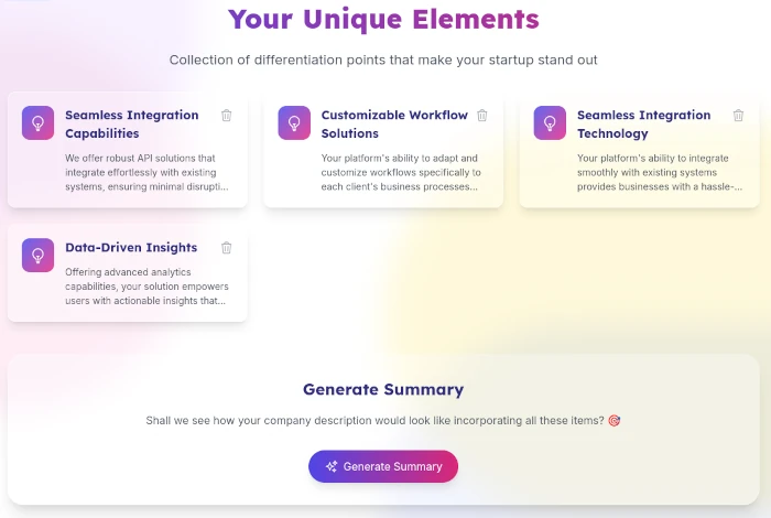 Story generation interface showing how unique factors become compelling narratives